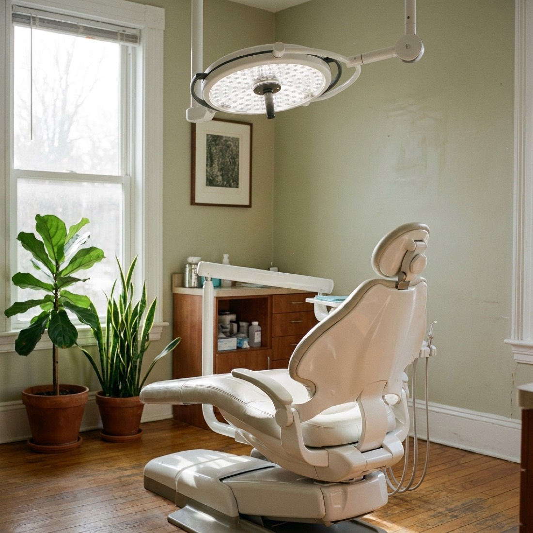 A Lumen treatment suite with a sculptural operatory chair in soft porcelain tones
