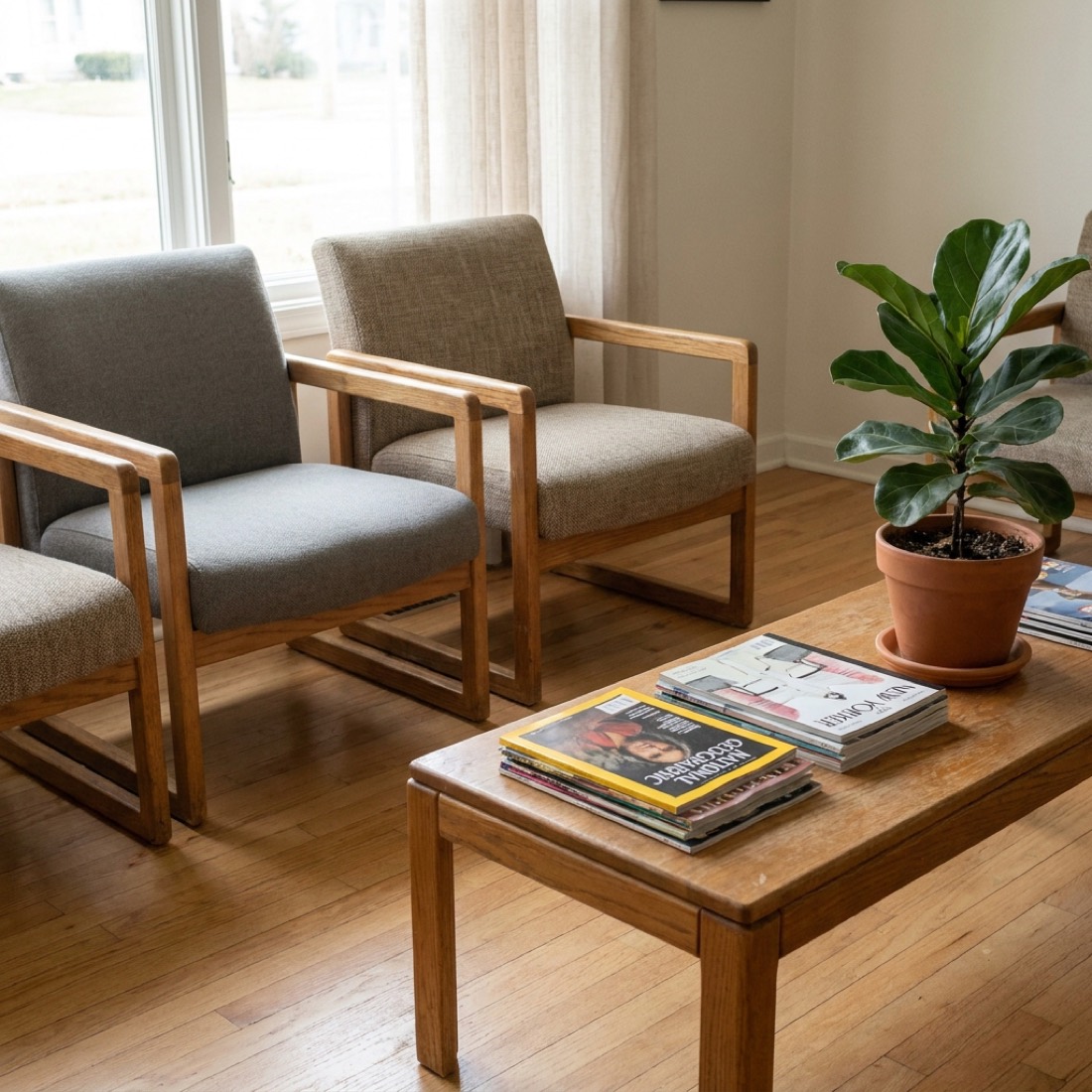 The Lumen lounge with warm seating, plants, and diffused natural light